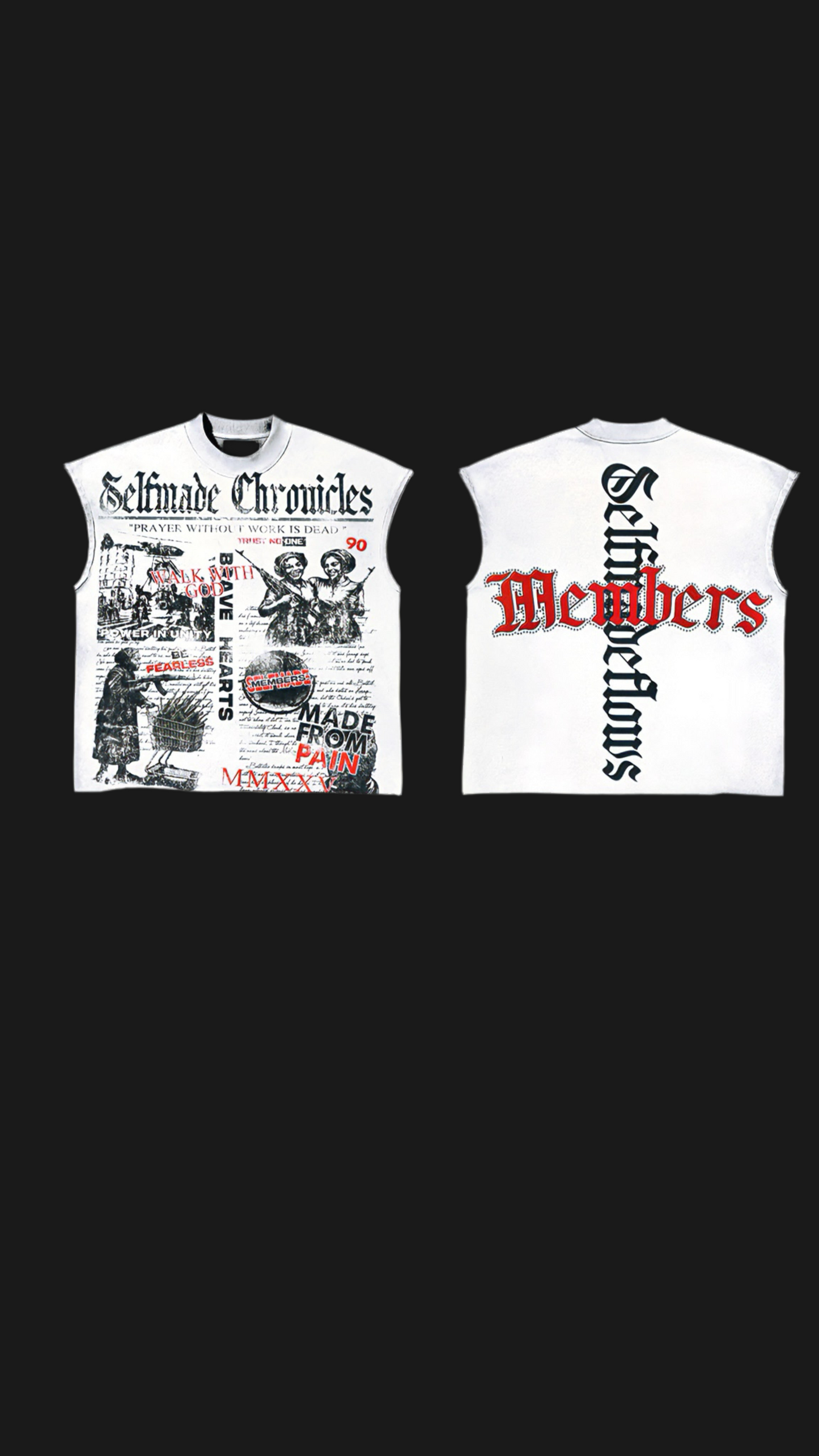 Premium White Selfmade “Chronicles” Sleeveless Shirt