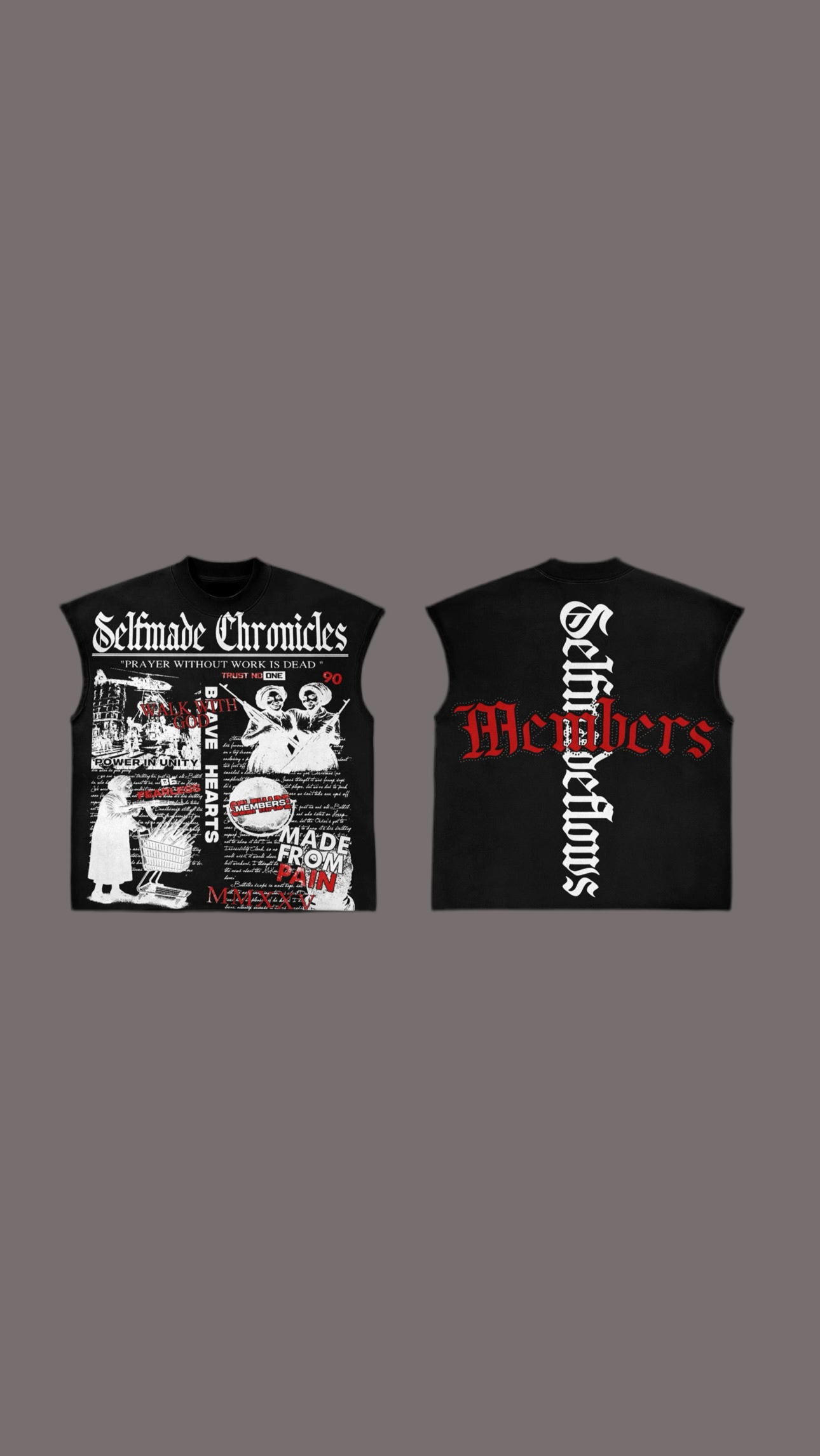 Premium Black Selfmade “Chronicles” Sleeveless Shirt