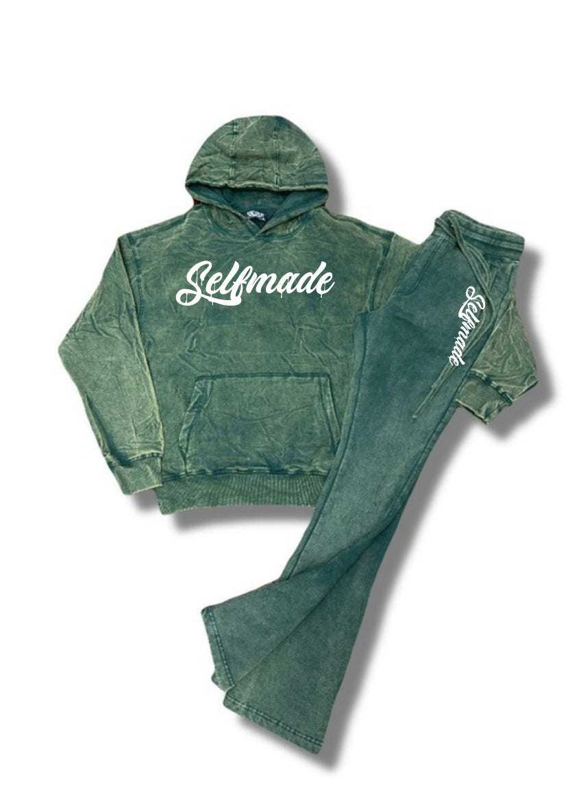 Selfmade Acid Washed Stacked Pullover Hoodie Sets (SWIPE)