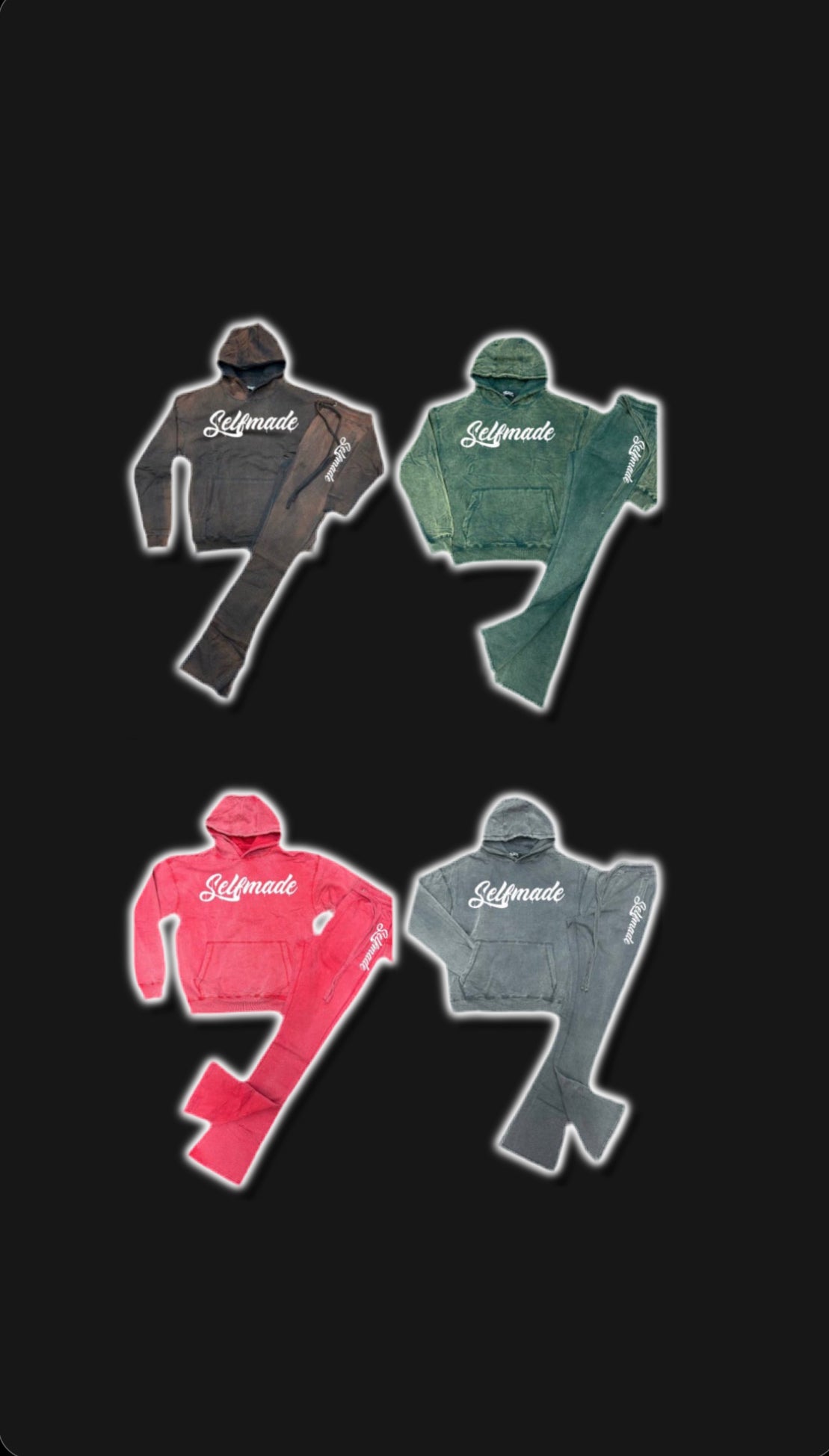 Selfmade Acid Washed Stacked Pullover Hoodie Sets (SWIPE)