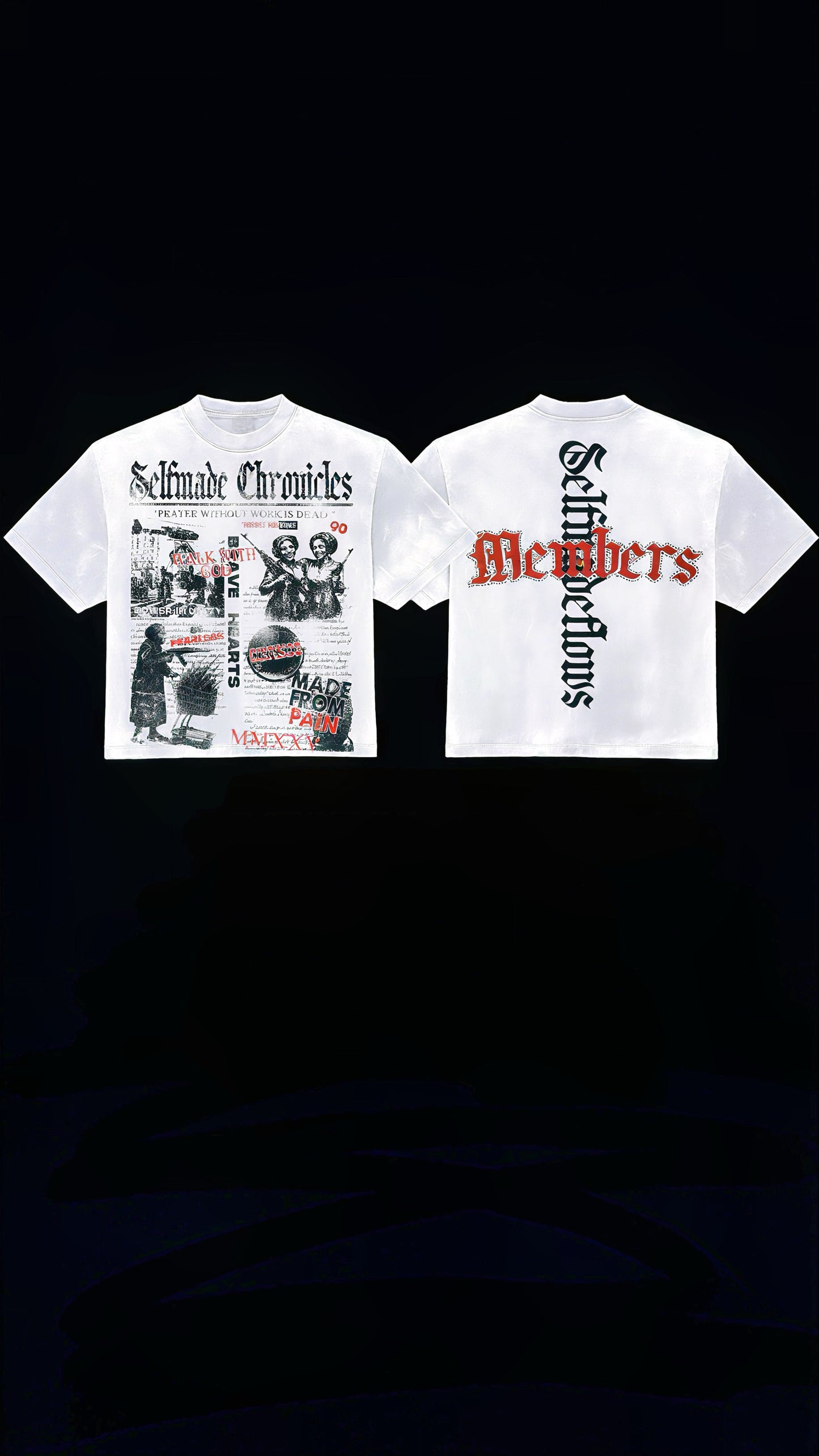 Premium White Selfmade “Chronicles” Crew Neck Shirt