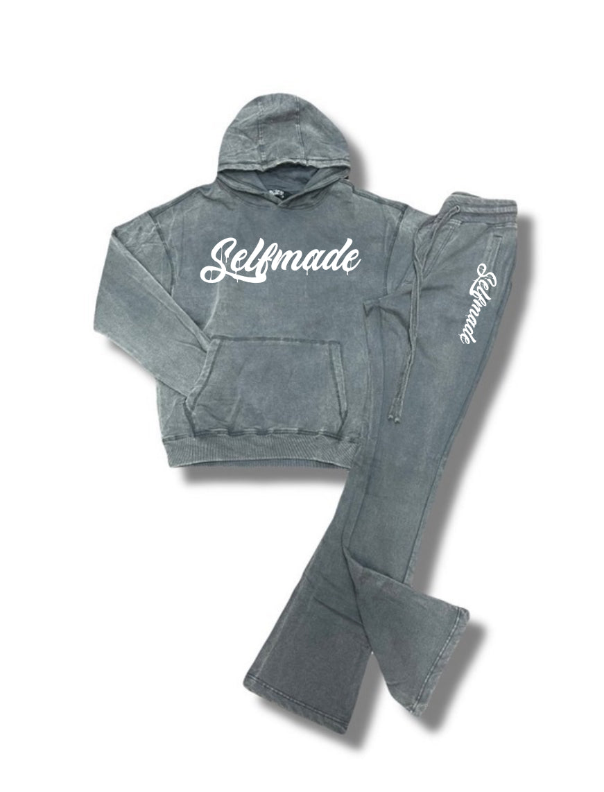 Selfmade Acid Washed Stacked Pullover Hoodie Sets (SWIPE)