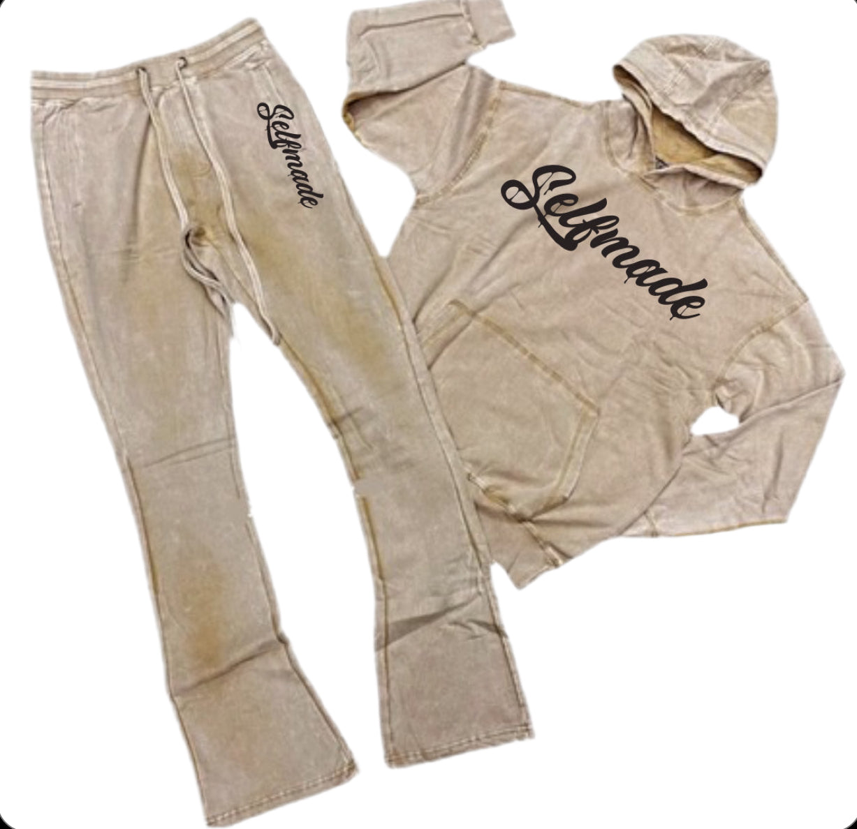 Selfmade Acid Washed Stacked Pullover Hoodie Sets (SWIPE)
